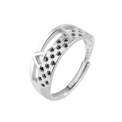 China Luxury Sensitive Elegant Letter Ring Plaid Fashion Adjustable Controller 925 Sterling Silver Men and Women Ring For for sale