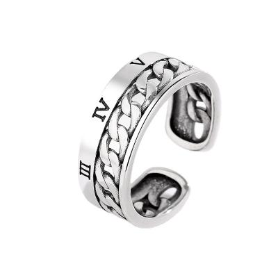 China Luxury Adjustable Chain Ring Men And Women Elegant Fashion Roman Digital S925 Sterling Silver Ring For Vintage Personality Double Layer for sale