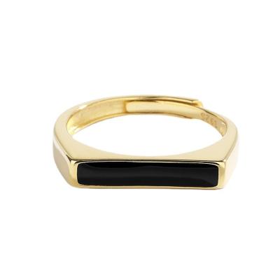 China Wholesale Luxury Black Glue Drop Adjustable Ring Fashion 14K Gold Plated Rectangular Men and Women S925 Sterling Silver Ring For for sale