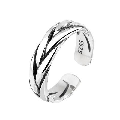 China Retro Adjustable Ring Stereoscopic Woven Crack S925 Sterling Silver Ring For Men And Women New Design Luxury Twist Stripe for sale