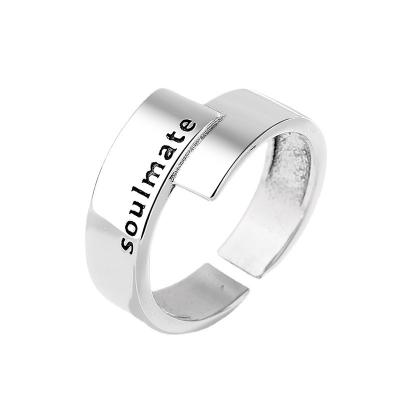 China Wide Irregular Adjustable Men and Women Ring Personality S925 Sterling Silver Ring For Jewelry Luxury Letter for sale