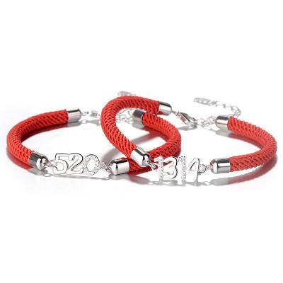 China 5201314 Luxury Red Rope Lucky Couples Bracelet With S925 Sterling Silver Adjustable Zirconia Bracelet Ornament For Men And Women for sale