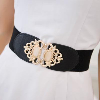 China Stretchable plus size wholesale women dress accessories retro wide elastic corset waistbands with rhinestone belt for lady for sale