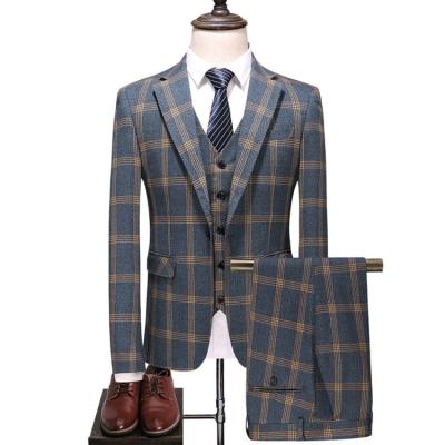 China Anti-wrinkle OEM British style men suits men's business casual suit plaid formal suit 3 pieces for men's customs service for sale