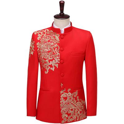 China Flower sets men's stand collar embroidery rich and noble clothing showcase choir performance clothing annual meeting host grand dress for sale