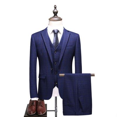 China Anti-Wrinkle Woolen Royal Blue High Quality Checked Man's Coat Pant Suit Pictures Plaid Business Wedding Suit For Men for sale