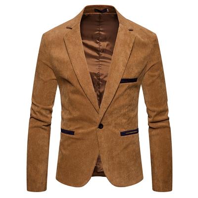 China Group Breathable Jacket For Men's Blazers Corduroy Mens Suit Single Buckle Blazer Solid Casual Slim Fit Office Coat for sale