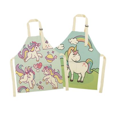 China Popular Children's Kitchen Protect Custom Cute Unicorn Canvas Cartoon Aprons Kids Digital Printed Apron for sale