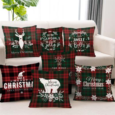 China Viable natural canvas cotton pillow case sublimation plaid cushion cover for home office sofa seat decor for sale