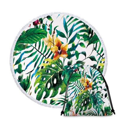 China Wholesale Disposable Summer Hawaii Vacation Circle Beach Blanket Green Leaves Printed Round Beach Towels for sale