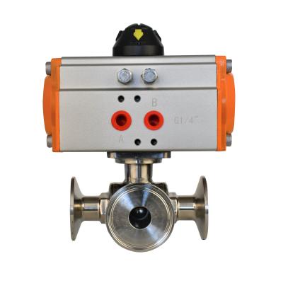 China Hk56-wt General Stainless Steel Double Three Way Acting Chuck Sanitary Pneumatic Ball Valve for sale