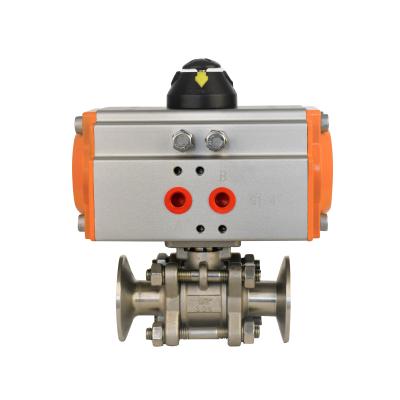 China Q681F-16P General Three Pieces Connected Double Acting Stainless Steel Pneumatic Actuator Ball Valve for sale