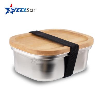 China Freshness Keeping Stainless Steel Bamboo Lunch Container Bento,Kids Stainless Steel Bamboo Lunch Box Lid For Freshness Keeping for sale