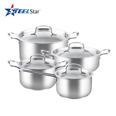 China Sustainable New Style 8pcs Stainless Steel Cookware Set With Steel Lid for sale