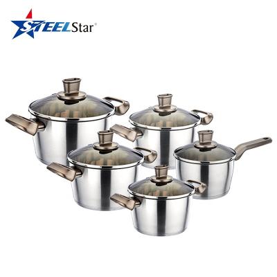 China Sustainable hot selling 10 PCS kitchenware sets of stainless steel cookware with gift box for sale