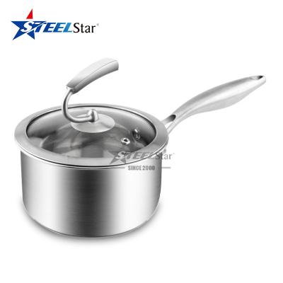 China Viable Double Bottom Sauce Pan Kitchen Stainless Steel Cookware Soup Pot Milk Casserole With Lid for sale