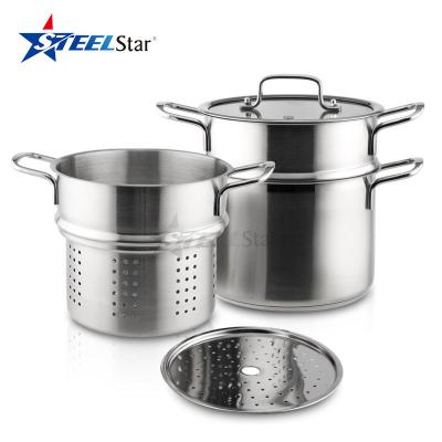 China Sustainable Multifunctional Restaurant Home Used Asparagus Pot Cookware Noodle Pasta Spaghetti Pot Stainless Steel Cooking Pots With Glass Lid for sale