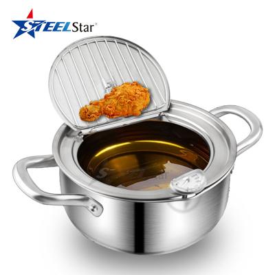 China Deep Frying Pot Kitchen Double Side Deep Fryer Viable Round Pot For Tempura Frying Pot, thicker ss304 material for sale