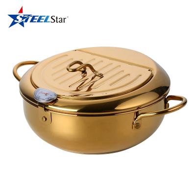 China Viable Deep Frying Pot Kitchen Double Side Deep Fryer Round Pot For Tempura Frying Pot for sale