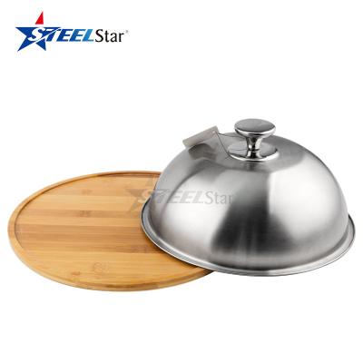 China Convenient High Quality Easily Cleaned Stainless Steel Butter Dish With Lid Bamboo Dome Tray Box Container Butter Dish for sale