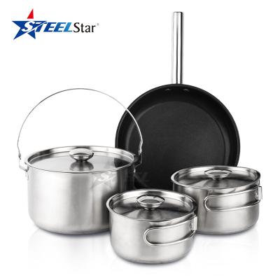 China Durable High Quality Stainless Steel Ultralight Outdoor Camping Cookware Cookset for sale