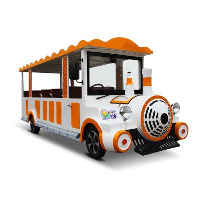 China New Fabric Style Fairground Equipment Children Games Electric Sightseeing Amusement Park Train And Buses for sale