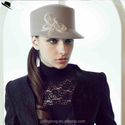 China JOINT German Women Woolen Solid Riding Felt Hats With Crystal Butterfly Decoration Cap Hat for sale