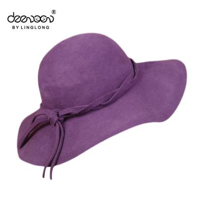 China breathable & 100% Waterproof Wool Purple Ladies Fashion Trilby Wide Brim Floppy Hat for sale