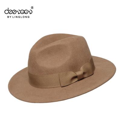 China COMMON Bespoke Mens Wide Brim Wool Felt Hat With Bowknot Mens Fedora Hats for sale