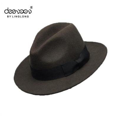 China Wholesale Handmade Character Wool Felt Fedora Hat Ribbon Decoration Fedora Cheap Woolen Hat for sale