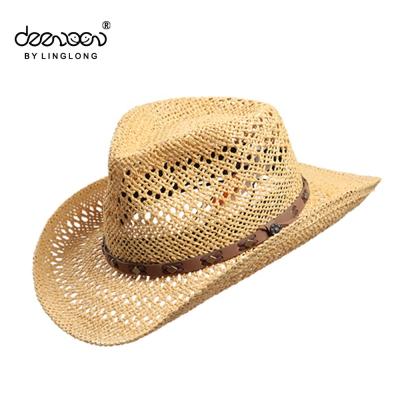 China Sun-protect Straw Cowboy Hat Wholesale Men's Hollow Paper Cowboy Hat for sale