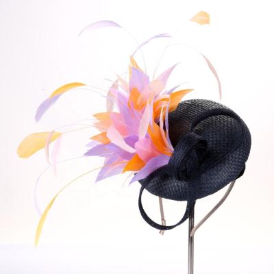 China Full Handmade Craft Paper Hat Base Hair Accessories Straw Fascinators Hats Tail Feathers Decorations Headwear for sale