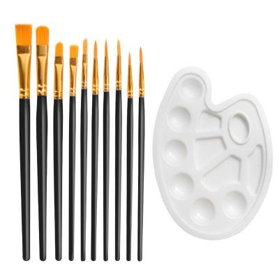 China Eco-friendly Amazon 11-piece set of 10 oil brush palette plastic rod art watercolor gouache painting brush for sale