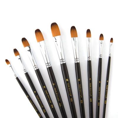 China Eco-friendly black color 9 Pcs Flat Long Handle Artist Paint Brush Set nylon hair for sale