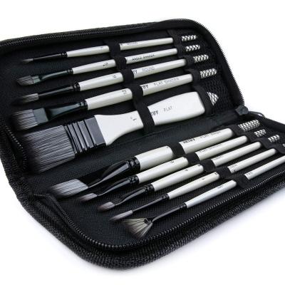 China Eco-friendly 10 Pcs Paint Brush Set - Hog Hairs Painting Brushes with a Carrying Case Perfect for Oil Watercolor and Gouache Painting for sale