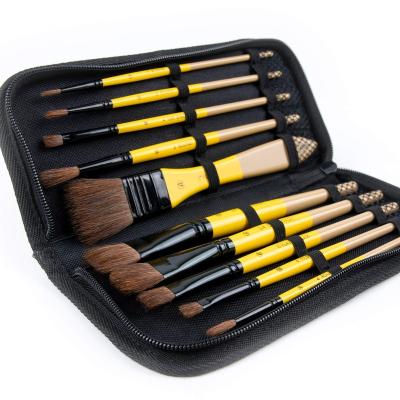 China Eco-friendly 10 Pcs Hog Hairs Painting Brushes with a Carrying Case Perfect for Oil Watercolor and Gouache Painting for sale