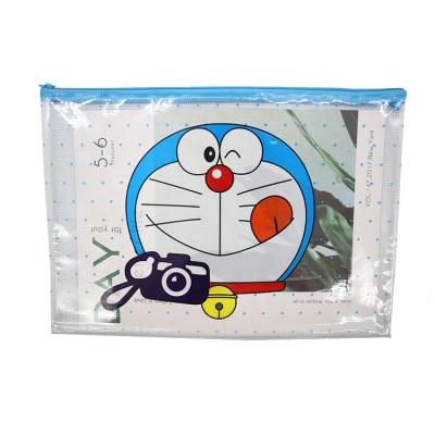 China Quality Guaranteed Soft Zipper PVC EVACartoon Unique Transparent Stationary Folder Documents Doraemon Bag for sale