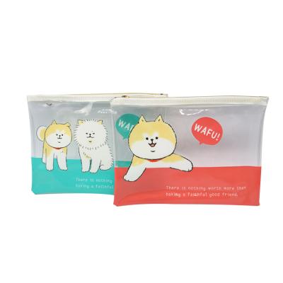 China PVC Design Dog Zipper Bag Soft Special Widely Used Transparent Gold File Folder Pouch High Capacity for sale