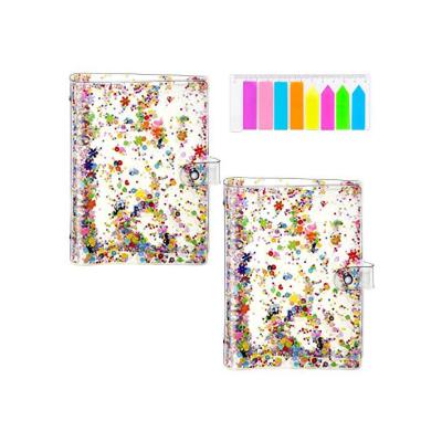 China Custom Glitter Binder Holes Size 6 PVC Soft Planner Protector Eco-Friendly Cover With Loose Leaf Button Snap Closure Shiny Folder Sequins for sale