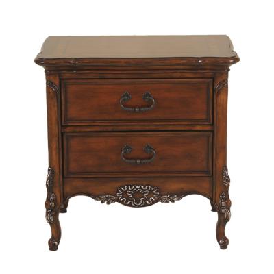 China All solid wood carving + knot veneer and a variety of veneer parquet good quality factory style drawer bedside table direct classic night stand bedside table for bedroom for sale