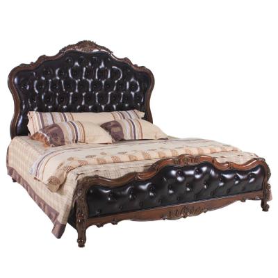 China All solid wood carving frame+leather back+unique environmental hotel quality leather back wood beds guaranteed by crys for sale