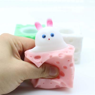 China Funny Anxiety Relife Toy Factory Sale Creative Soft Cheese Rabbit Cup Stress Relief Squeeze Toys for sale