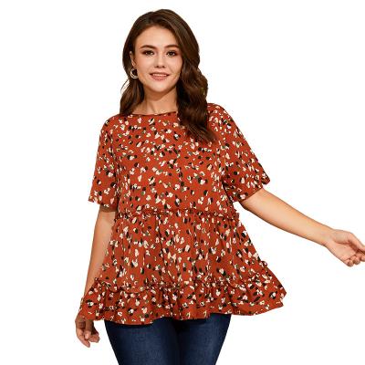 China Anti-Shrink Woman Plus Size Tops Fashionable Wholesale Chiffon Casual Print Short Sleeve Blouses Plus Size Summer Tops for sale