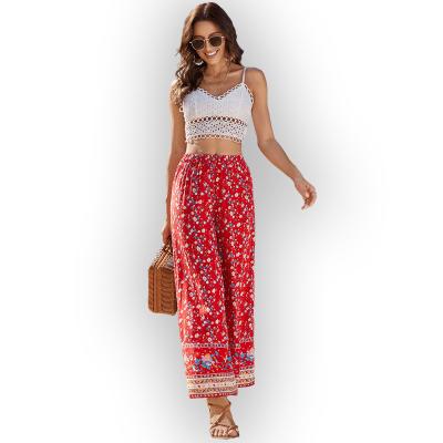 China Bohemian Style Ladies Pants Mid-waist Casual Loose Floral Print Anti-wrinkle Women's Pants And Trousers Plus Size Women's Trousers for sale