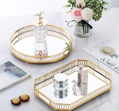 China Cosmetic Jewelry Display Metal Rack Storage Fruit Storage Mirror Decorative Tray for sale