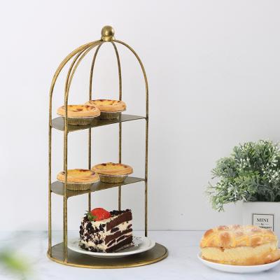 China Cute/Decorative Half Wrought Iron Birdcage Dessert Table Wedding Banquet Props Revolving Cake Stand Metal for sale