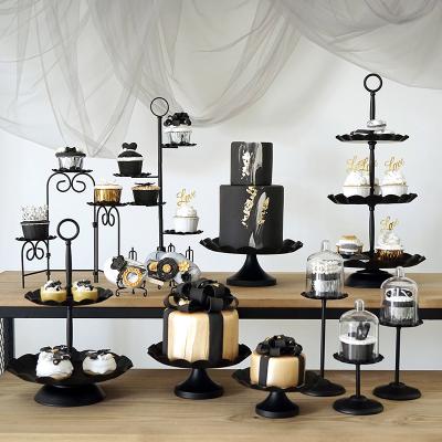 China Cute/Decorative Creative Wedding Rotating Tier Mini Cake Stand Dessert Table Decoration Black Wrought Iron for sale