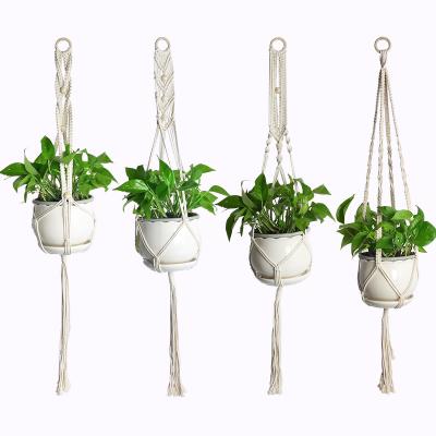 China Cotton CREATIVE Wooden Rope Buckle Hanging Gardening Plant Hanger Net Bag Basket Indoor and Outdoor Flowerpot for sale