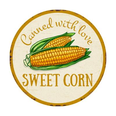 China Europe maker price round yellow corn food metal tin sign for sale