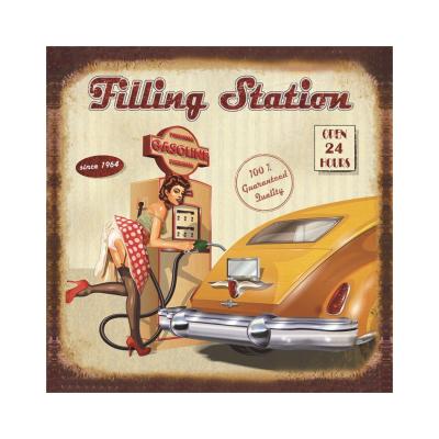 China Europe Antique Shop Gas Station Custom Square Metal Tin Sign for sale